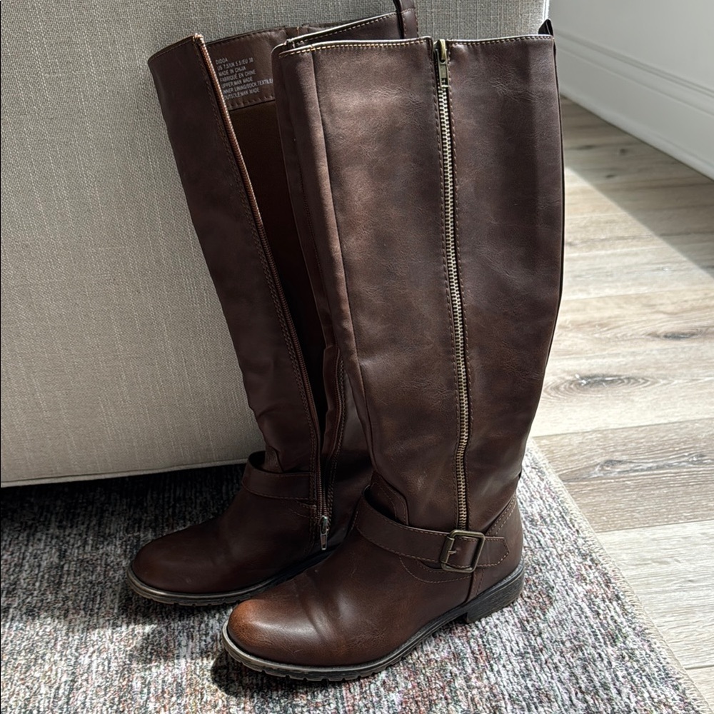 Chic Brown Tall Boots with Buckle
